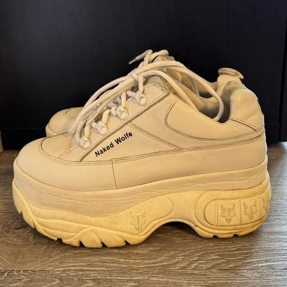 Naked Wolfe Sporty White Leather Platform Handmade 90’s Inspired Sneakers - Picture 5 of 12